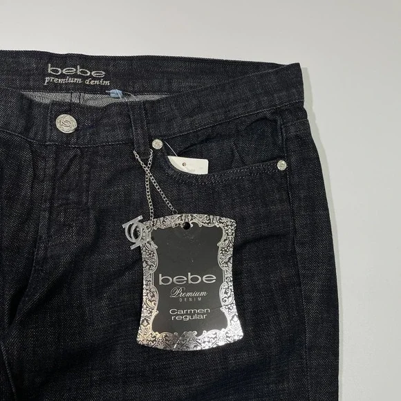 Vintage Y2K Bebe Dark Wash Black Flare Low Rise Jeans Womens Size 31 (34x35) USA - Picture 7 of 9